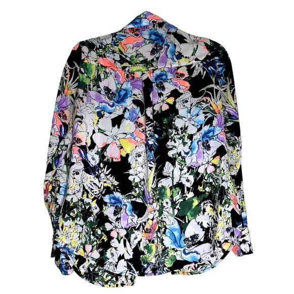 Express The Portofino Shirt Top Blouse Button Up Woman XS Long Sleeve Floral - Picture 2 of 5